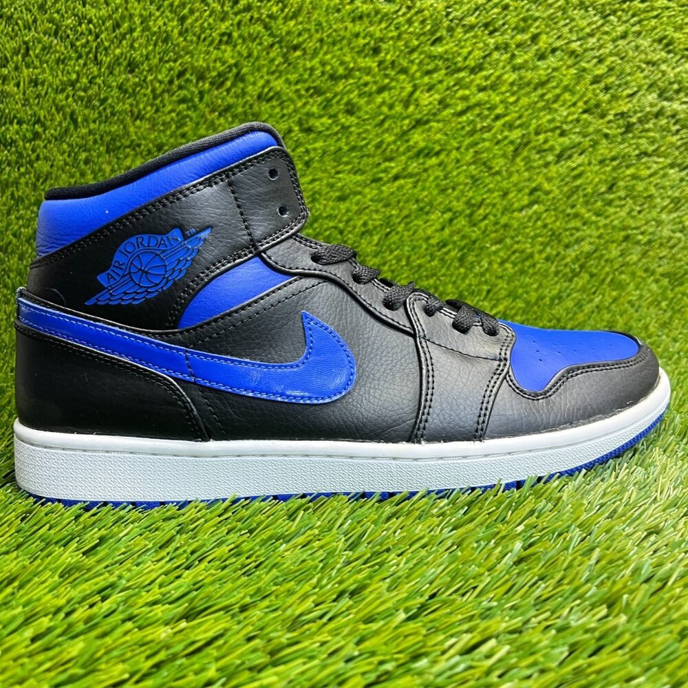 Nike Air Jordan 1 Mid Mens Size 10.5 Black Blue White Basketball Shoes Sneakers
